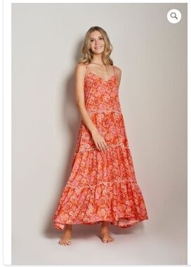 Cosita Linda Maxi Dress Medium NWOT Orange Paisley Tiered Crochet Lace Beaded Bo